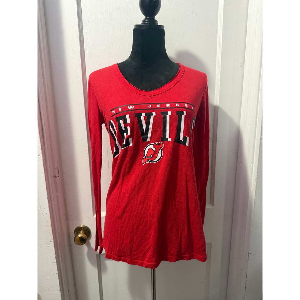 Concepts Sport NHL New Jersey Devils Red Long Sleeve Graphic Tee V-Neck Medium